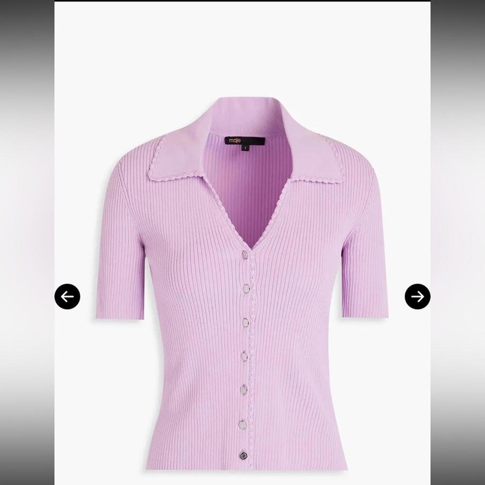 Maje Lavender Ribbed Button-Down Shirt